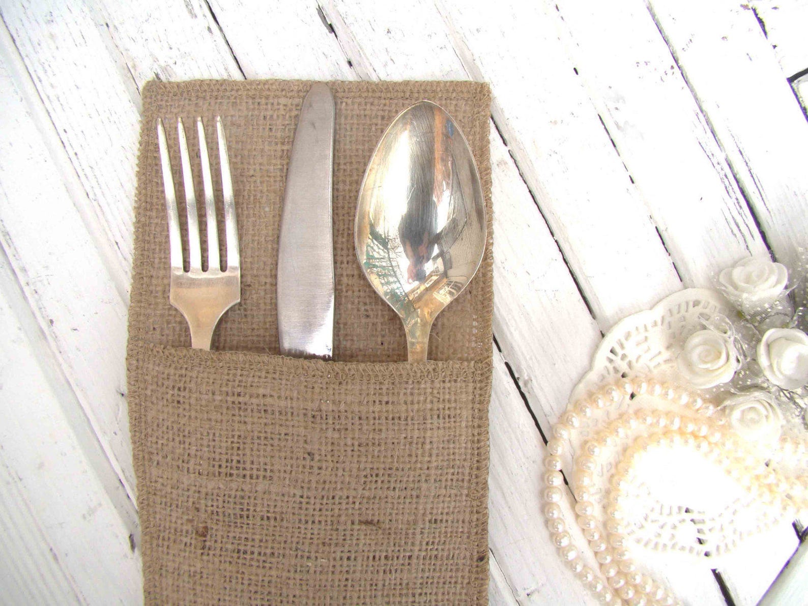 Silverware holder Burlap flatware pouch Cutlery bag Etsy