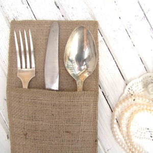 Silverware holder Burlap flatware pouch Cutlery bag image 5