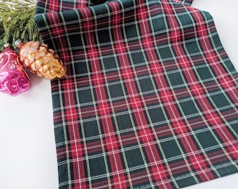 Green tartan plaid runner, Holiday table runner