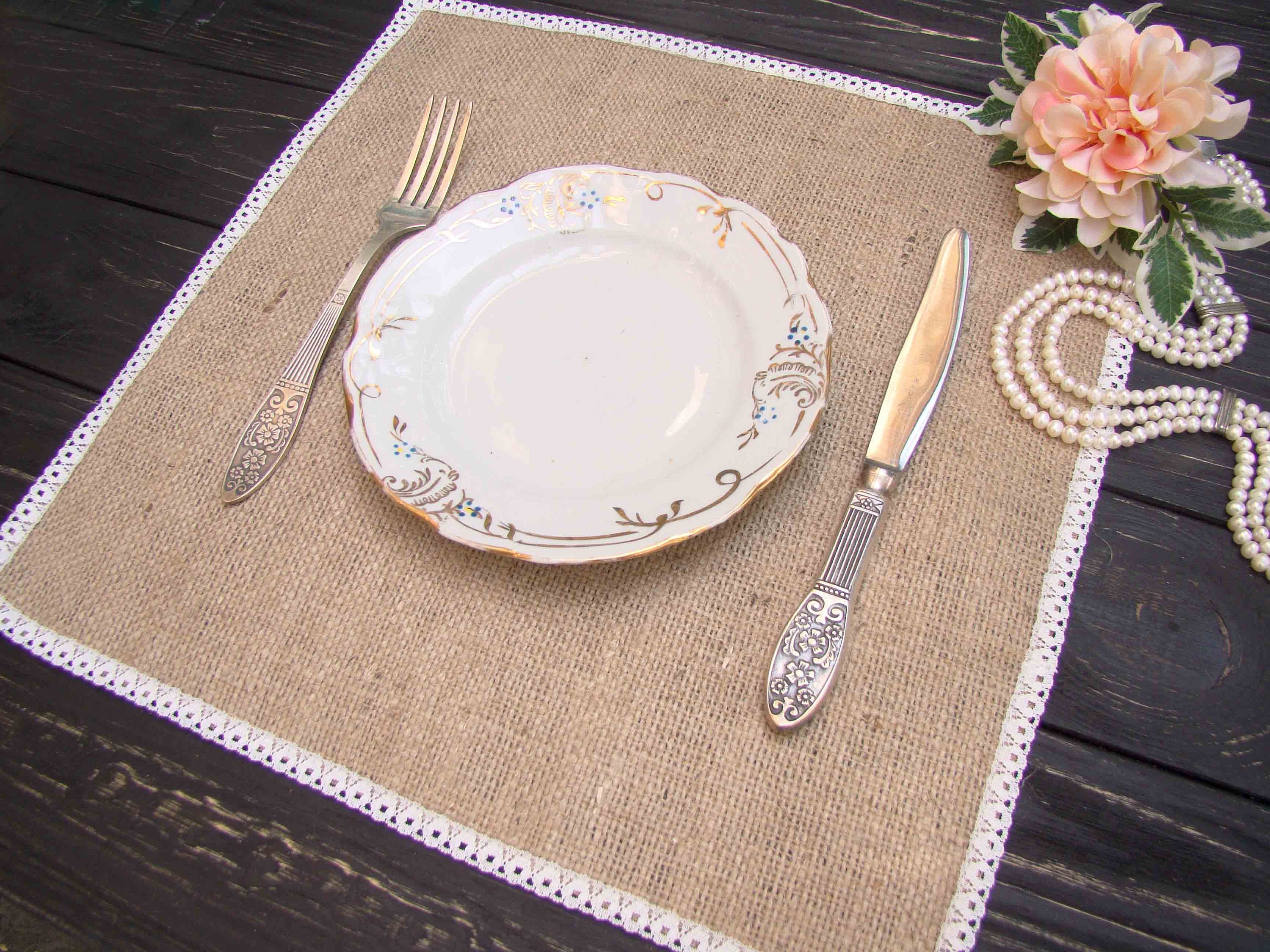 Burlap Placemats White Lace Placemat Wedding Table Topper