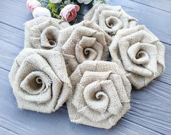 Wedding Roses Set of 12 Bridal Party Decor Burlap Flowers Rustic Wedding Decor  Cake Flowers Fabric Rosettes  Wedding Bouquet Boho Chic