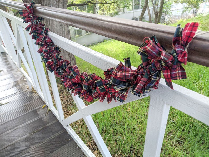 Farmhouse fabric garland, Christmas tree garland, Wedding decoration, Rustic rag garland, Buffalo check decor, Holiday decor image 6