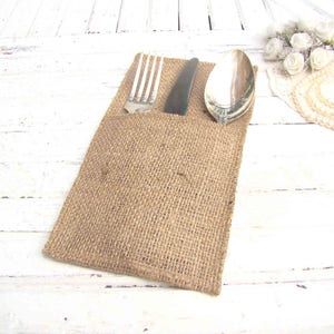 Silverware holder Burlap flatware pouch Cutlery bag image 3