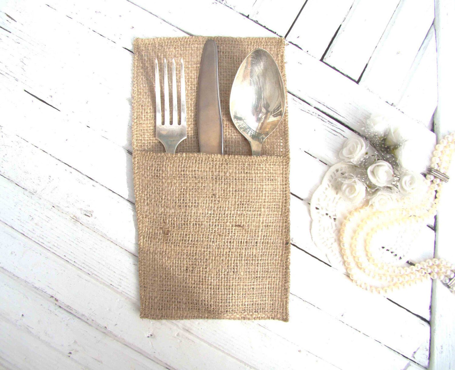 Silverware holder Burlap flatware pouch Cutlery bag Etsy