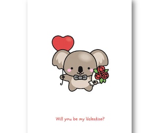 Gepersonaliseerde Kawaii Koala Valentijnskaart, Gepersonaliseerde Kawaii Koala Valentijnskaart, Koala, Valentijnskaart Vriendin Vrouw Man Vriend