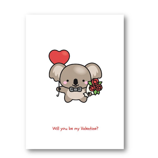Personalised Kawaii Koala Valentine Card, Personalized Kawaii Koala Valentine Card, Koala,  Valentine Card Girlfriend Wife Husband Boyfriend