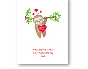 Gepersonaliseerde Kawaii Luiaard Valentine Card - Gepersonaliseerde Luiaard Card - Luiaard Kaart - Valentine Card Vriendin Vriendje Echtgenoot Luiaard