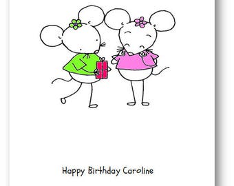 Personalised Birthday Card - Personalized Birthday Card - Aunty, Mum, Nan, Sister, Friend, Mouse Birthday Card - Cute card