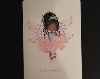 Personalised Fairy Birthday Card - Personalized Fairy Birthday Card, Daughter, Granddaughter, Niece, Fairy. African American, Dark Skin