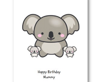 Personalised Mummy Birthday Card  - Personalized Daddy Birthday Card - Daddy, Brother, Sister Card, Mother's Day, Cute Kawaii Koalas