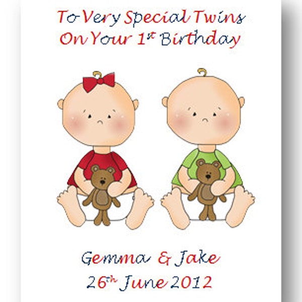 Personalised Babies First 1st Birthday Card, 2nd Birthday card - Son, Daughter, Twins, Triplets, Niece, Nephew, Grandson, Granddaughter