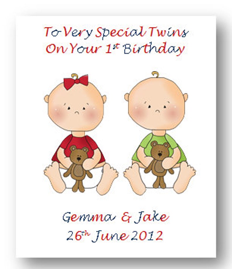 Personalised Babies First 1st Birthday Card, 2nd Birthday card Son, Daughter, Twins, Triplets, Niece, Nephew, Grandson, Granddaughter image 1