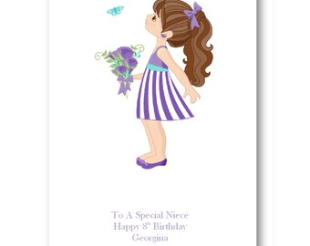 Gepersonaliseerde Butterfly Girl Verjaardagskaart - Gepersonaliseerde Meisjes VerjaardagSkaart - Dochter, Kleindochter - Butterfly Girl Card, Nicht, Zus