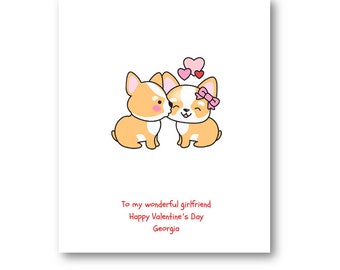 Gepersonaliseerde kawaii Corgi Valentine Card, gepersonaliseerde kawaii Corgi Valentine Card, Corgi, Valentine Card vriendin vrouw man vriendje