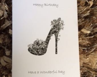 Handmade Personalised Black or Pink Shoe 18th Birthday Card -Wife  Mum Mom Auntie Sister Friend   21st 30th 40th 50th 60th 70th