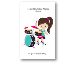 Personalised Girls Birthday Card - Personalized  Girls Birthday Card - Drummer Girl, guitar girl, singer girl, Granddaughter, Daughter Niece