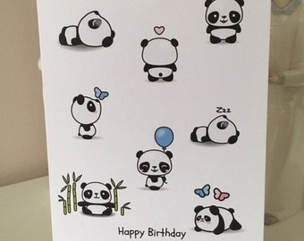 Personalised Birthday Card - Personalized Birthday Card - Aunty, Mum, Nan, Sister, Friend,Panda Birthday Card - Cute card Kawaii Pandas