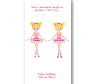 Unique Custom Personalised Twin Girls Birthday Card - Personalized Twin Card Birthday Card, Twins, Daughters, Grandaughters, Ballerina