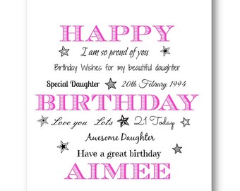Personalised Typography Birthday Card / Personalized Birthday Card 30th 18th 21st 40th 50th 60th Wife Husband Auntie Niece Daughter Sister