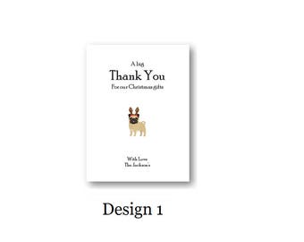 Pug Set of 5 Personalized Christmas Thank You Notes - Set of Personalised Christmas Thank You Notes - Christmas Thank You