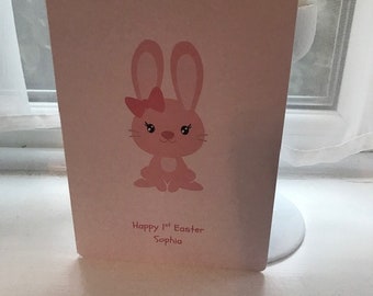 Gepersonaliseerde Paaskaart voor kinderen - Gepersonaliseerde paaskaart - Roze Konijntje - Blue Bunny -1e Pasen, Paaskaart voor kinderen