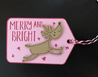 Set van 2 Christmas Paper Cut Gift Tags, Kerst Cadeau Labels, Paper Cut, Gift Tags, Rendieren, Vrolijk en Helder