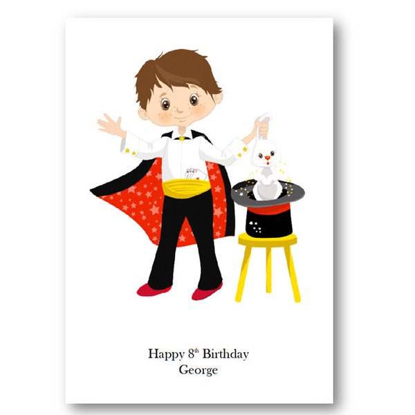 Personalised Magician Birthday Card - Personalized Magician Card - Boy Magician Card, Son, Grandson, Nephew, Great Grandson, Godson, Friend