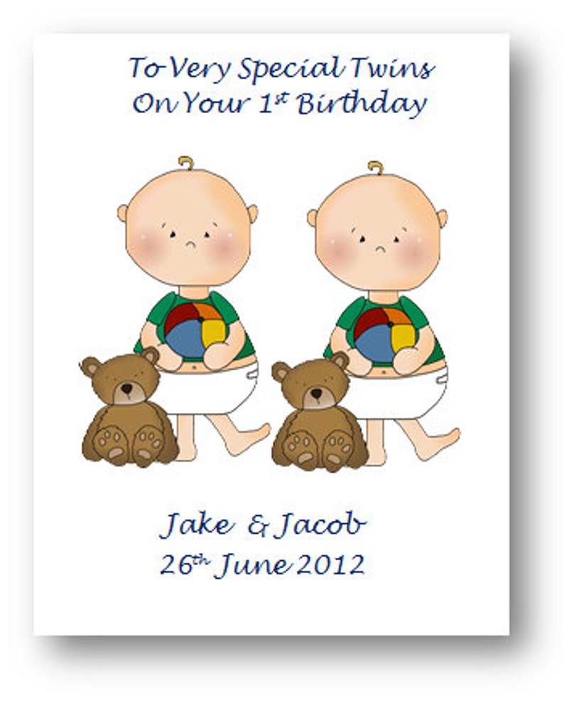 Personalised Babies First 1st Birthday Card, 2nd Birthday card Son, Daughter, Twins, Triplets, Niece, Nephew, Grandson, Granddaughter image 4