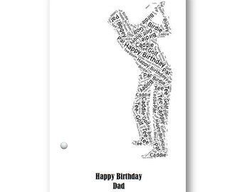 Gepersonaliseerde Word Art Golfer Verjaardagskaart - Vader verjaardag, broer verjaardag, man verjaardag, zoon verjaardag, leeftijd kaart