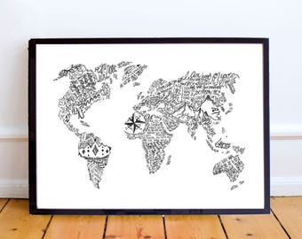 World Map Digital Art, Bible Verse/Scripture, Inspirational, Typography, Printable Art