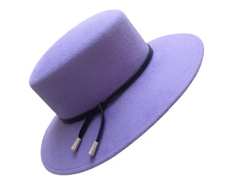 Handmade in England felt hat in violet colour.