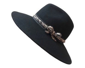 Ladies Fedora Hat Leopard Trim Handmade in England