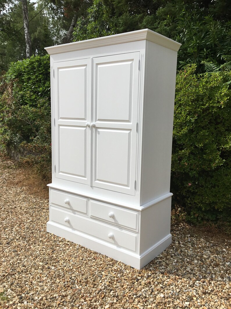 White Wardrobe Solid Pine Large With Drawers Painted In Eco Etsy