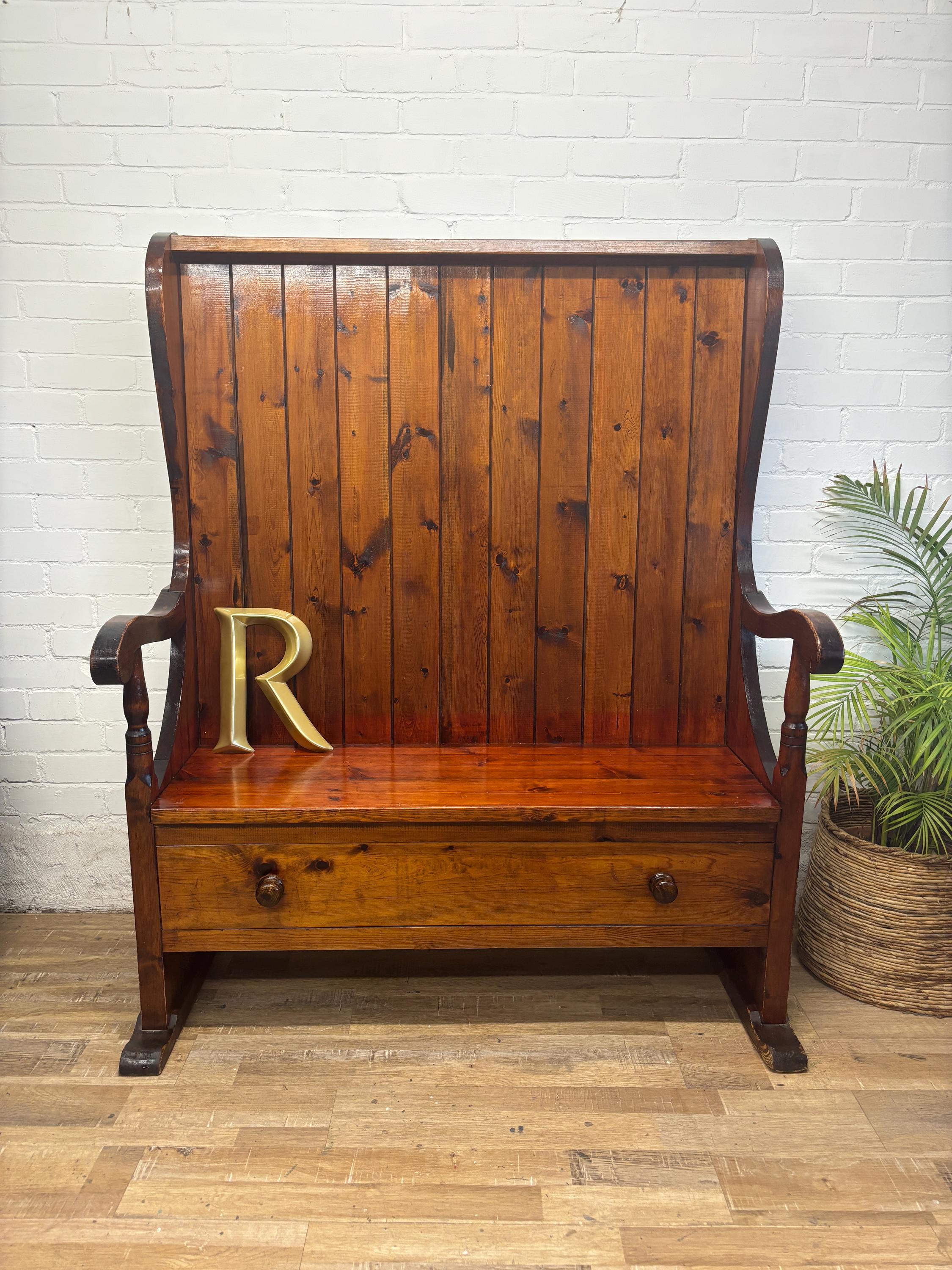 Vintage Pine High Back Settle Bench - Etsy