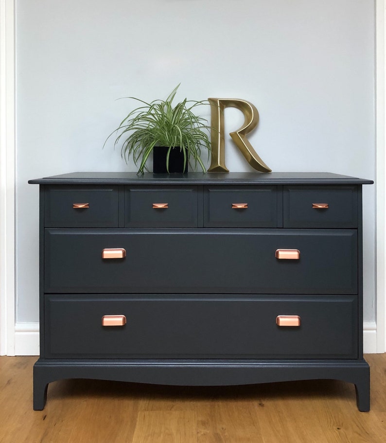Blue Stag Chest of Drawers With Copper Handles Etsy UK