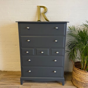 Stag Minstrel Tallboy Painted Black, Satin Chrome Knobs