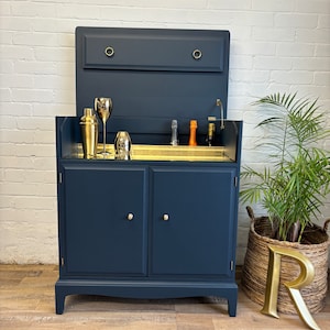 Stag Minstrel Drinks Cabinet Painted Midnight Ink With a Touch of Gold