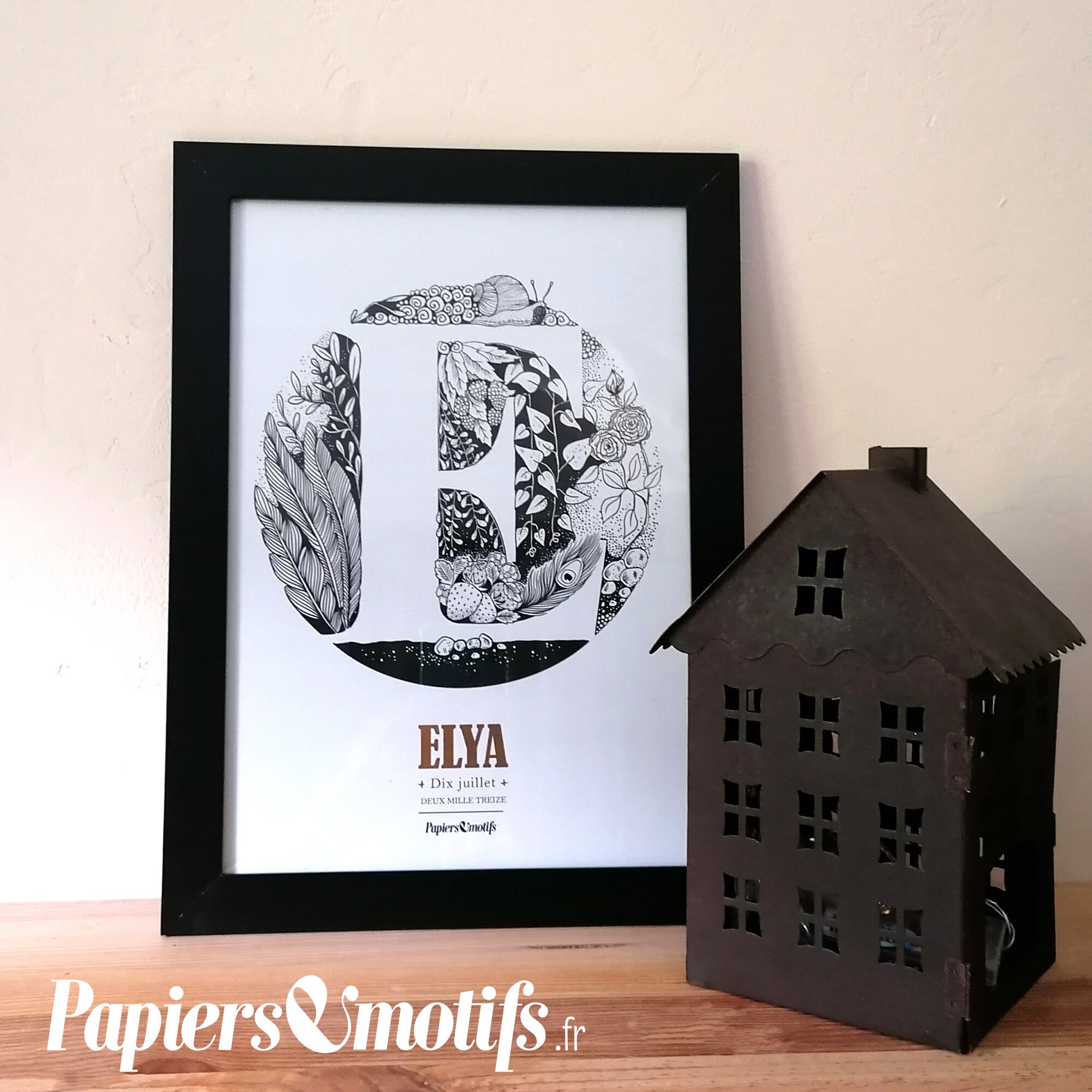 Lettrine Végétale, Botanique, Fleurs, Fruits, Escargot - Affiche Personnalisée A4 Déco Lettre Déguis