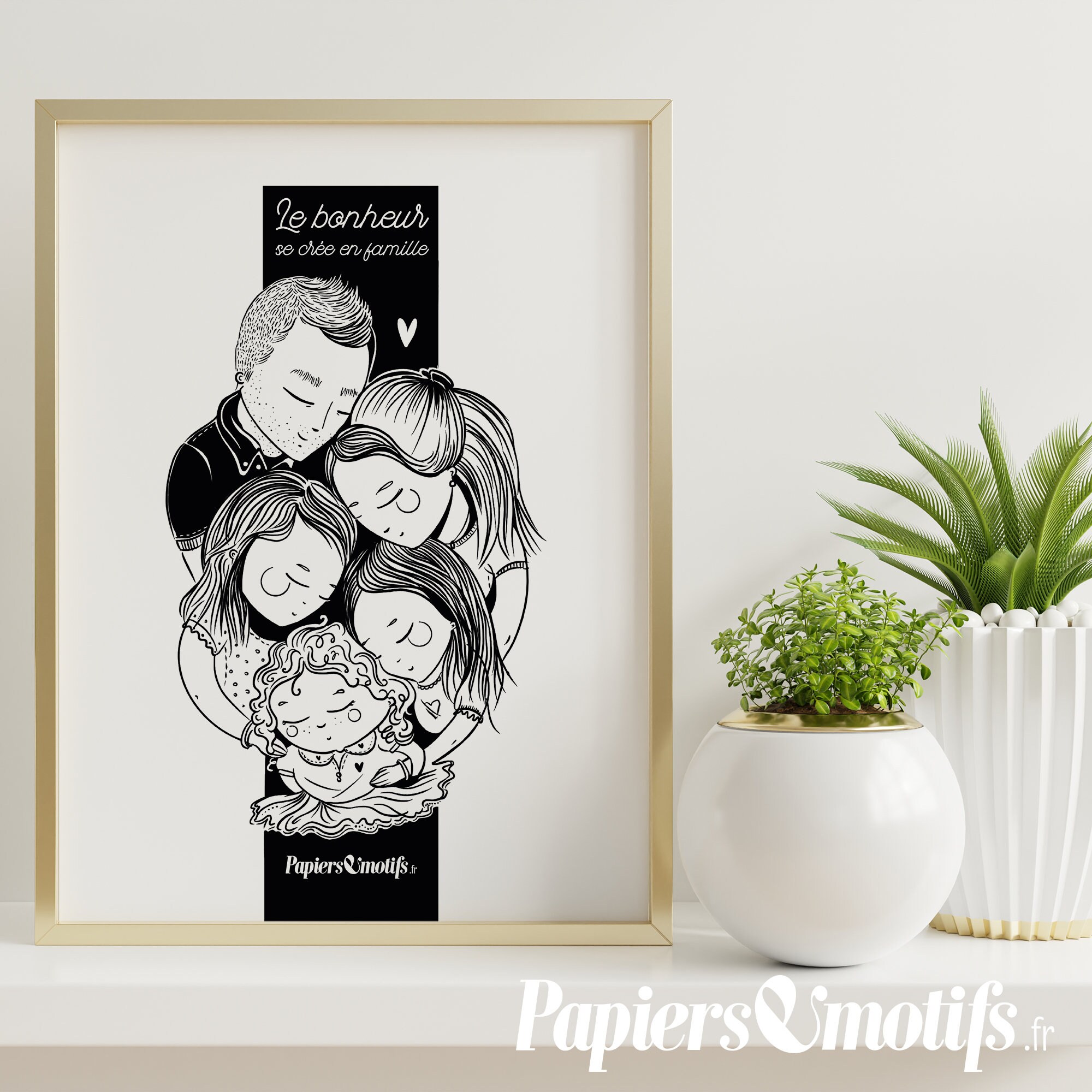 Portrait de Famille Personnalisé - Affiche Originale Texte en Dorure à Chaud