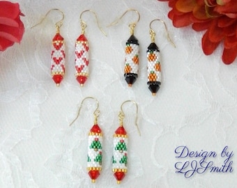 Holiday Peyote Tube Earring bundle TUTORIAL/PATTERN