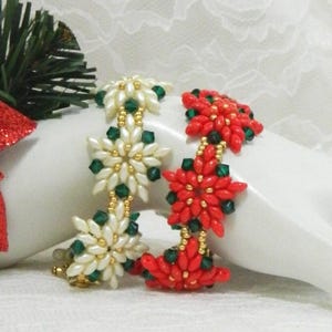 Bransoletka z koralików SuperDuo i kryształków Bicone Christmas Poinsettia