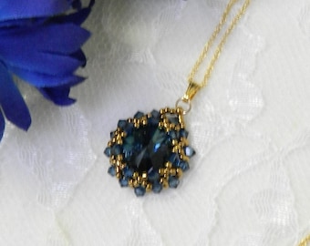 REDUCED - Woven Crystal Rivoli Bezel and Bicone Pendant Necklace