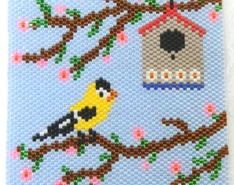 DIY-Untersetzer mit Peyote-Stickerei, Muster „Frühlingsfink“ (DIGITALER DOWNLOAD)