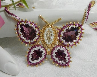 NECKLACE TUTORIAL - Beaded Crystal Butterfly Kisses pendant necklace