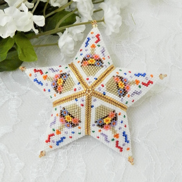 BEADED STAR PATTERN for 3D Peyote Puffy Birthday Star Ornament