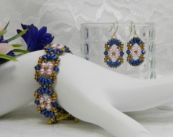 REDUCED - Woven Crystal Bicone, Pearl & SuperDuo Bracelet and/or Matching Earrings