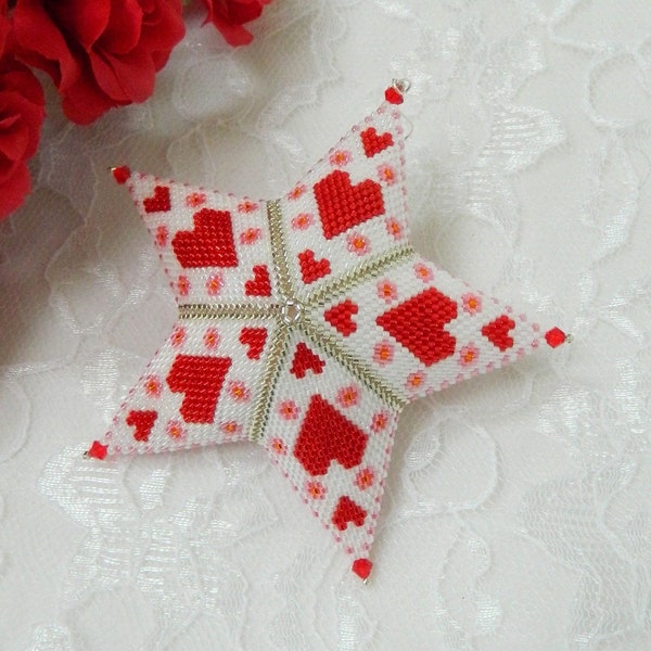 BEADED STAR PATTERN for 3D Puffy Peyote Hearts and Flowers Star Ornament