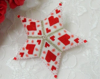 BEADED STAR PATTERN for 3D Puffy Peyote Hearts and Flowers Star Ornament