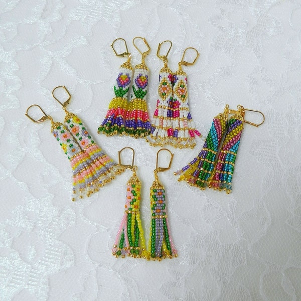 TUBE FRINGE TUTORIALS with 2 bonus patterns -  easy to follow instructions and patterns for earrings with Peyote Tubes and fringe