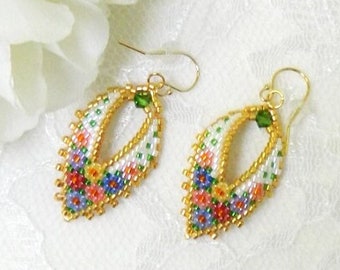 TUTORIEL BOUCLES D'OREILLES - Boucles d'oreilles feuille en Brick Stitch - "Bouquet de fleurs"